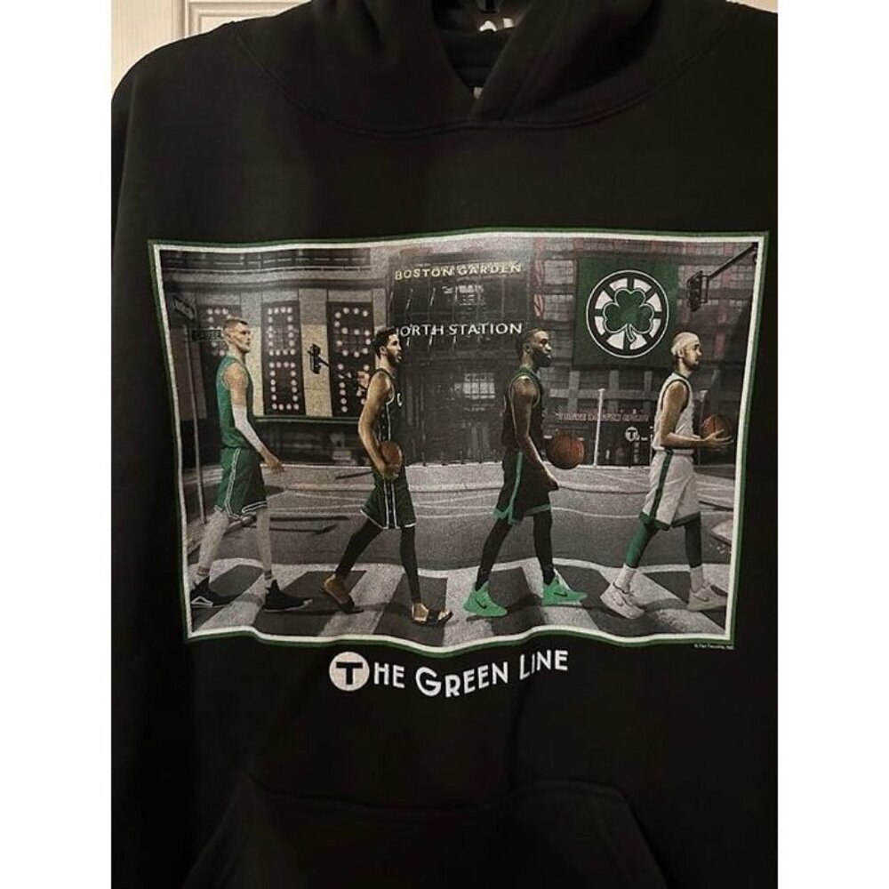 Boston Celtics White Brown Tatum Porzingis Mens Size L Black Sweatshirt Hoodie - Picture 2 of 4